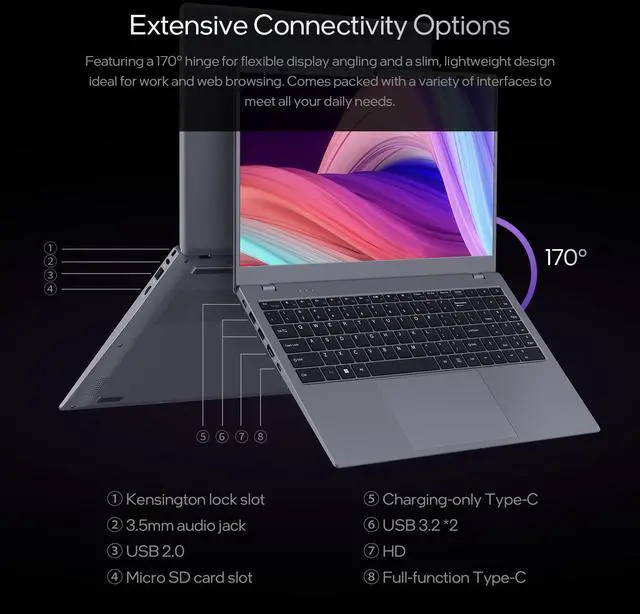 Alt view image 6 of 7 - BiTECOOL 15.6 IPS-FHD-Laptop, 8GB RAM 256GB SSD AMD 3020e (up to 2.6GHz), Full Function Type C Computer for Student-Home WiFi 5 BT5.0 Win 11 Pro