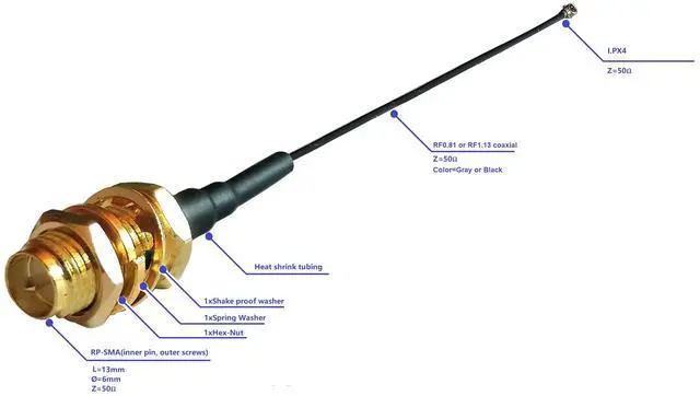 Alt view image 3 of 4 - H-2 Technik Coaxial RF Pigtail 10-Pack 15cm RP-SMA to IPEX4 50Ohm max. 6000MHz AWG32 for Wireless Card/module