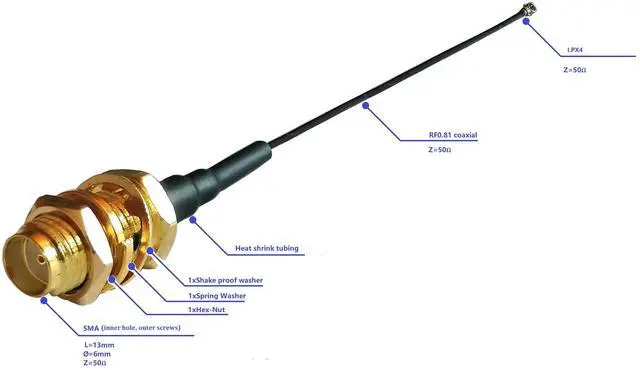 Alt view image 3 of 4 - 10pcs SMA-K(Female) to IPEX4 pigtail coaxial adapter 15cm 50Ohm max. 6GHz application e.g. Wireless Card/Module Intel 20x series