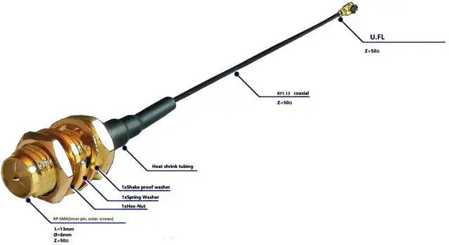 Alt view image 3 of 5 - H-2 Technik  10pcs 20cm RF Coaxial Cable Assembly RP-SMA to U.FL 50Ohm max. 6.0GHz application e.g. Wireless card/module