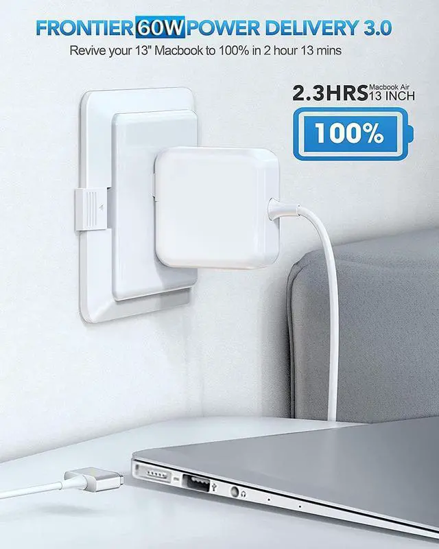 Alt view image 7 of 7 - Mac Book Pro Charger - 60W (T)-Tip Power Adapter,Compatible with Mac Book Pro/Air (Between 2012-2017) A1425,A1435,A1502 - Laptop AC Power Supply Cord