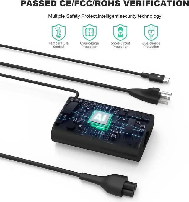 Alt view image 5 of 7 - 65w 45w USB-C Type C Laptop Charger Replacement for Dell Latitude 7275 7370 5420 5285 5290 5520 XPS 13 9250 9360 9365 9370 9380 9350 9550 Chromebook 3100 3400 5190 la65nm170 02YK0F Adapter Power Cord