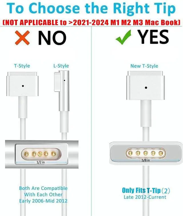 Alt view image 6 of 7 - Mac Book Pro Charger - 60W T-Tip Power Adapter, Replacement Charger for Mac Book Pro 13-Inch 2012-2016 Retina (Late 2012-2017 Models)