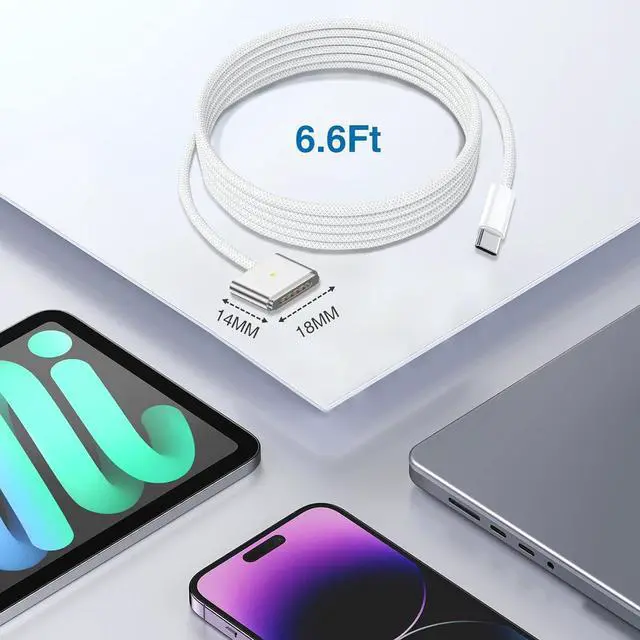 Alt view image 7 of 7 - USB-C to Magnetic 3 Cable, Compatible with Mac Book Pro/Air (2021 to 2024) (M1,M2,M3,M4 & 14-16 inch) - Nylon Braided 6.6 Ft