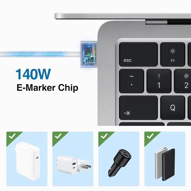 Alt view image 4 of 7 - USB-C to Magnetic 3 Cable, Compatible with Mac Book Pro/Air (2021 to 2024) (M1,M2,M3,M4 & 14-16 inch) - Nylon Braided 6.6 Ft