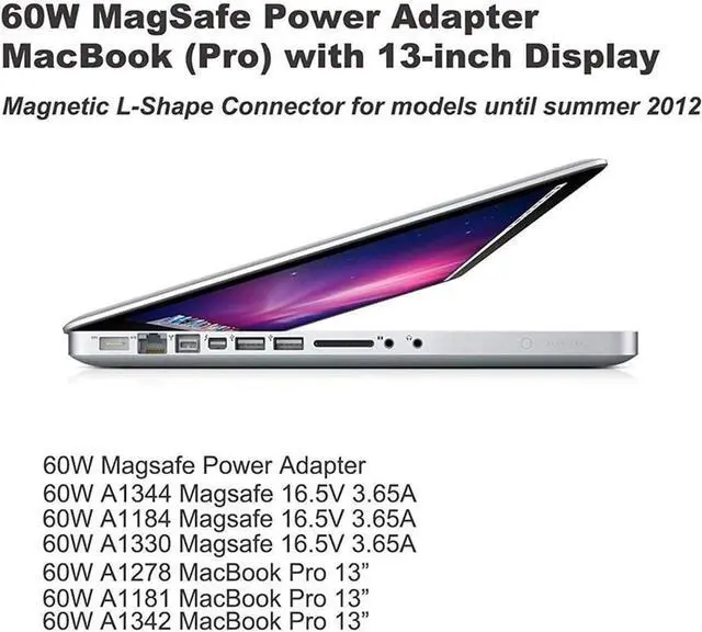 Alt view image 4 of 7 - Mac Book Pro Charger - 60W L-Tip Power Adapter, Replacement Charger for Mac Book Pro 13 Inch (Before Mid 2012 Models)