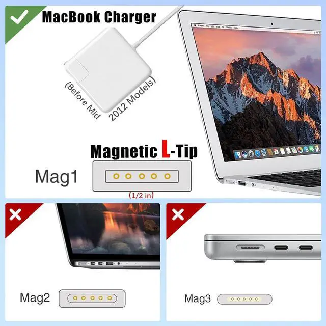 Alt view image 3 of 7 - Mac Book Pro Charger - 60W L-Tip Power Adapter, Replacement Charger for Mac Book Pro 13 Inch (Before Mid 2012 Models)