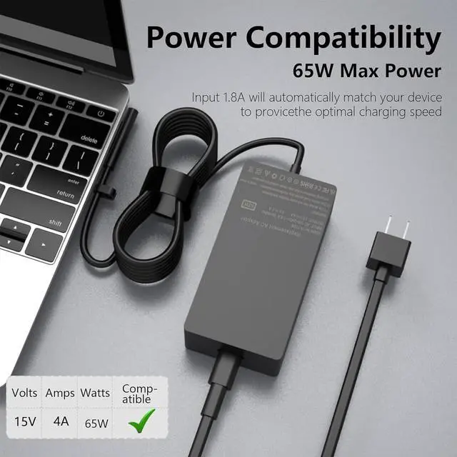 Alt view image 3 of 7 - Surface Pro Charger - 65W Power Adapter, Compatible with Microsoft Surface Pro/Book/Go Tablet 9 8 7+ 6 5 4 3 X.Support 44W, 36W, 24W.
