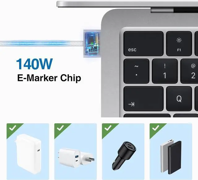 Alt view image 4 of 7 - 140W USB-C Power Adapter - Mac Book Pro Charger, USB-C to Magnetic 3 Cable Compatible with Mac Book Pro/Air 2021-2024(M1,M2,M3 14-16 inch)- Nylon Braided 6.6 Ft