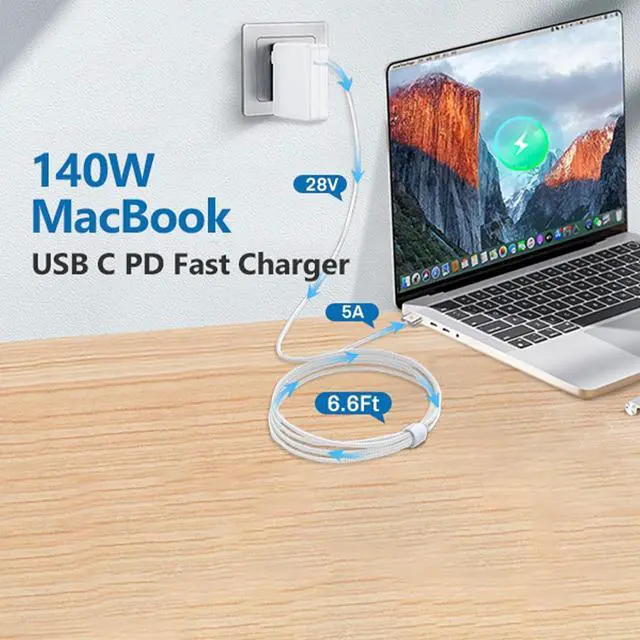 Alt view image 2 of 7 - 140W USB-C Power Adapter - Mac Book Pro Charger, USB-C to Magnetic 3 Cable Compatible with Mac Book Pro/Air 2021-2024(M1,M2,M3 14-16 inch)- Nylon Braided 6.6 Ft