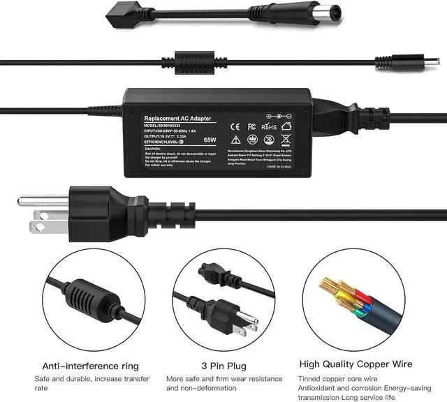 Alt view image 5 of 6 - 65W 45W Laptop Charger for Dell Inspiron 11 13 15 17 Series 15-3000 15-5000 15-7000 17 13-5000 13-7000 11-3000 14-5000 17-7000 17-3000 17-5000 5570 5558 5559 7359 3452 - AC Power Adapter