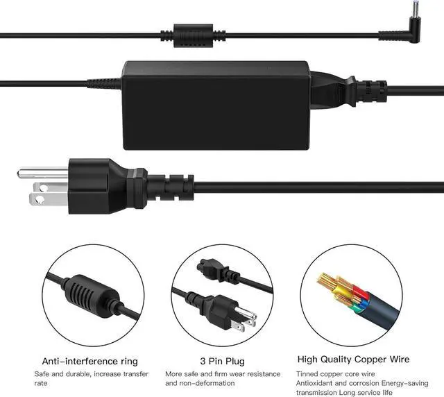 Alt view image 12 of 14 - 65W Laptop Charger for HP Envy 13 15 17 15-1039wm,Pavilion x360 11 13 15,EliteBook 820 830 840 850 G6 G3 G4 G5 G7-45W AC Power Supply Cord