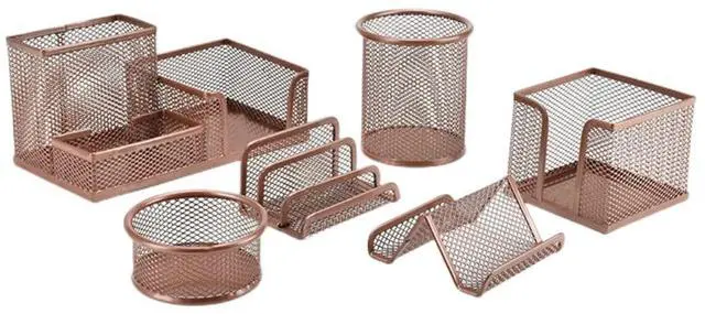 Alt view image 2 of 7 - Desk Organizer for Office, 6 Pieces Mesh Desk Multi-functional Storage Set Office Supplies Accessories (Rose Gold)