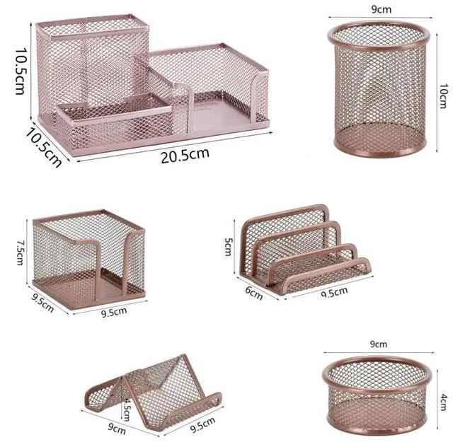 Alt view image 4 of 7 - Desk Organizer for Office, 6 Pieces Mesh Desk Multi-functional Storage Set Office Supplies Accessories (Rose Gold)
