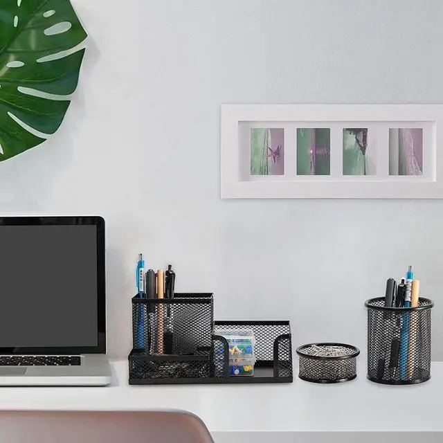 Alt view image 5 of 7 - Desk Organizer for Office, 6 Pieces Mesh Desk Multi-functional Storage Set Office Supplies Accessories (Rose Gold)