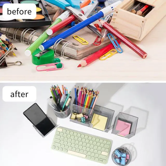 Alt view image 3 of 6 - Desk Organizer for Office, 6 Pieces Mesh Desk Multi-functional Storage Set Office Supplies Accessories (Silver)