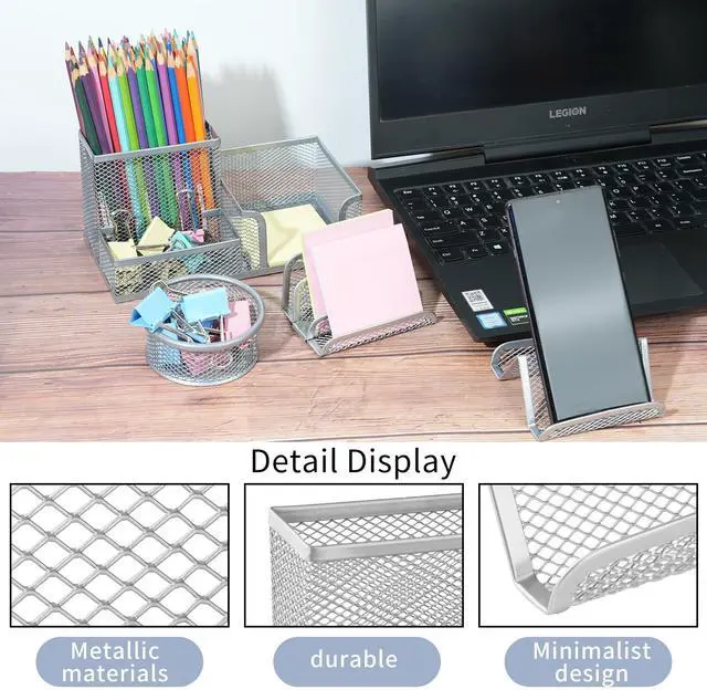 Alt view image 2 of 6 - Desk Organizer for Office, 6 Pieces Mesh Desk Multi-functional Storage Set Office Supplies Accessories (Black)