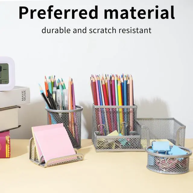 Alt view image 4 of 6 - Desk Organizer for Office, 6 Pieces Mesh Desk Multi-functional Storage Set Office Supplies Accessories (Black)