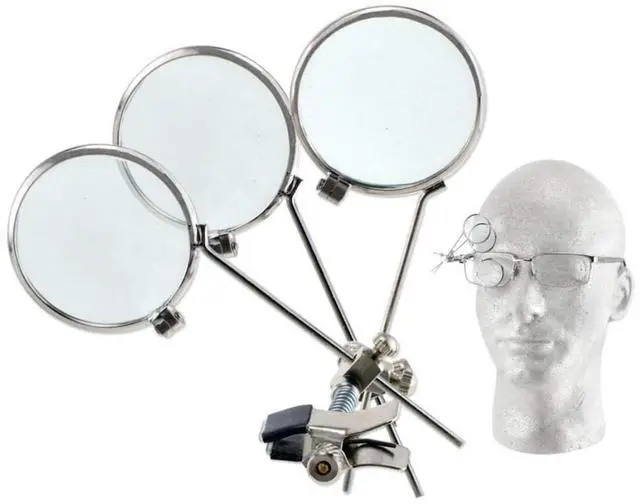 Alt view image 7 of 7 - Jeweller's Eye Loupe 3.3X, 6.6X, 9.9X Triple Ocular Clip on Glasses Magnifier