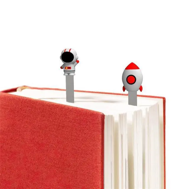 Main image of 2PCS 3D Cartoon Astronaut Rocket Bookmarks Stainless Steel Page Markers Set Gift