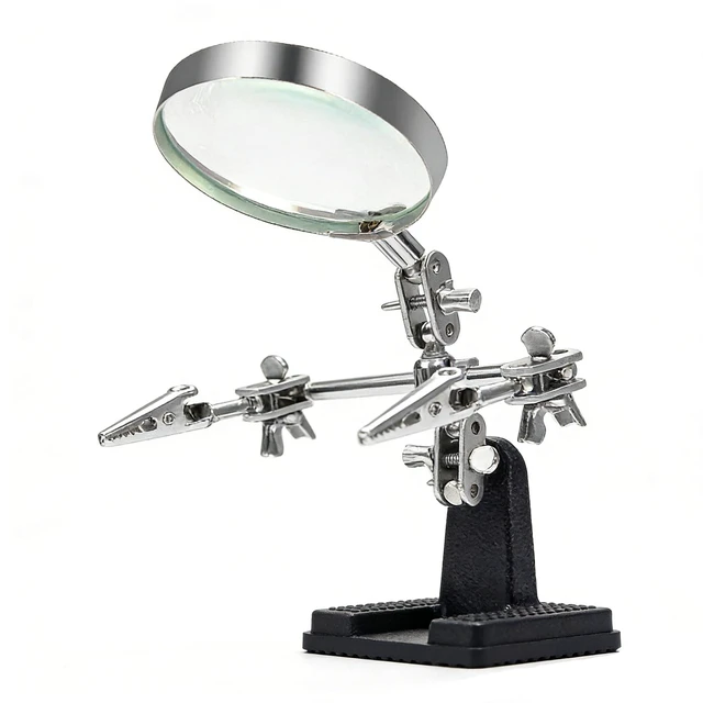 Main image of Helping Hands Magnifier Glass Stand with Alligator Clips - 5X Magnifying Lens, Perfect for Circuit Board Repair, Electronics Soldering, Hobby Crafts