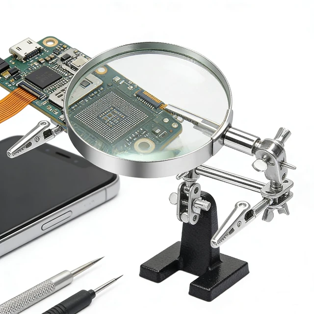 Alt view image 5 of 6 - Helping Hands Magnifier Glass Stand with Alligator Clips - 5X Magnifying Lens, Perfect for Circuit Board Repair, Electronics Soldering, Hobby Crafts