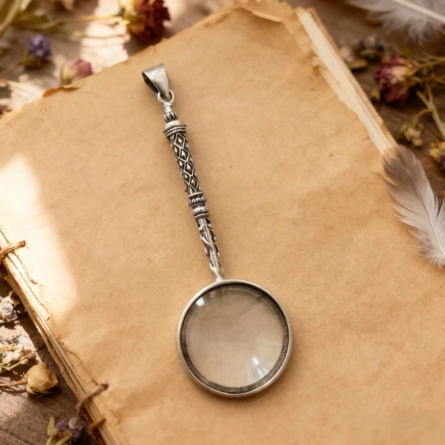 Alt view image 5 of 6 - Vintage 925 Sterling Silver Magnifying Glass Necklace - 10X Loupe Monocle Necklace Pendant Reading Magnifier Lens