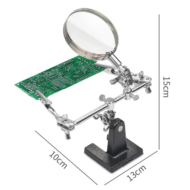 Alt view image 3 of 6 - Helping Hands Magnifier Glass Stand with Alligator Clips - 5X Magnifying Lens, Perfect for Circuit Board Repair, Electronics Soldering, Hobby Crafts