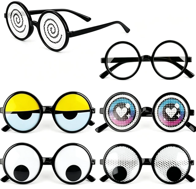 Main image of 6 Pack Funny Googly Eyes Glasses - Novelty Round Costume Glasses for Photo Booth Props Cosplay Party Gag Gift
