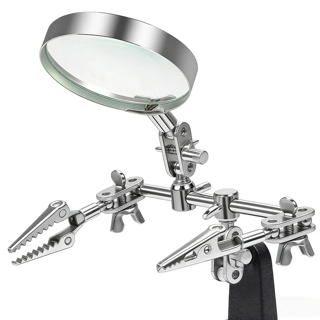 Alt view image 4 of 6 - Helping Hands Magnifier Glass Stand with Alligator Clips - 5X Magnifying Lens, Perfect for Circuit Board Repair, Electronics Soldering, Hobby Crafts