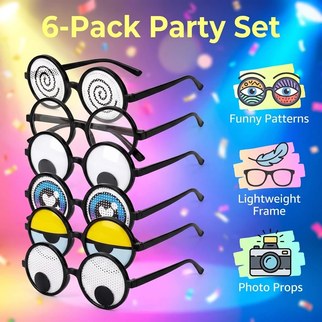 Alt view image 3 of 7 - 6 Pack Funny Googly Eyes Glasses - Novelty Round Costume Glasses for Photo Booth Props Cosplay Party Gag Gift