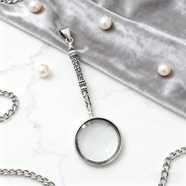 Alt view image 4 of 6 - Vintage 925 Sterling Silver Magnifying Glass Necklace - 10X Loupe Monocle Necklace Pendant Reading Magnifier Lens