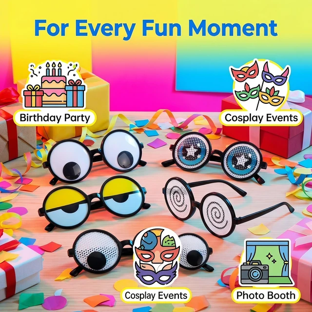Alt view image 5 of 7 - 6 Pack Funny Googly Eyes Glasses - Novelty Round Costume Glasses for Photo Booth Props Cosplay Party Gag Gift