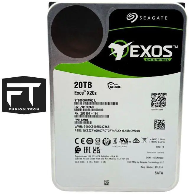 Alt view image 3 of 3 - Seagate Exos X20z ST20000NM001J 20TB 7.2K RPM SATA 6Gb/s 3.5 (HOST MANAGED SMR)