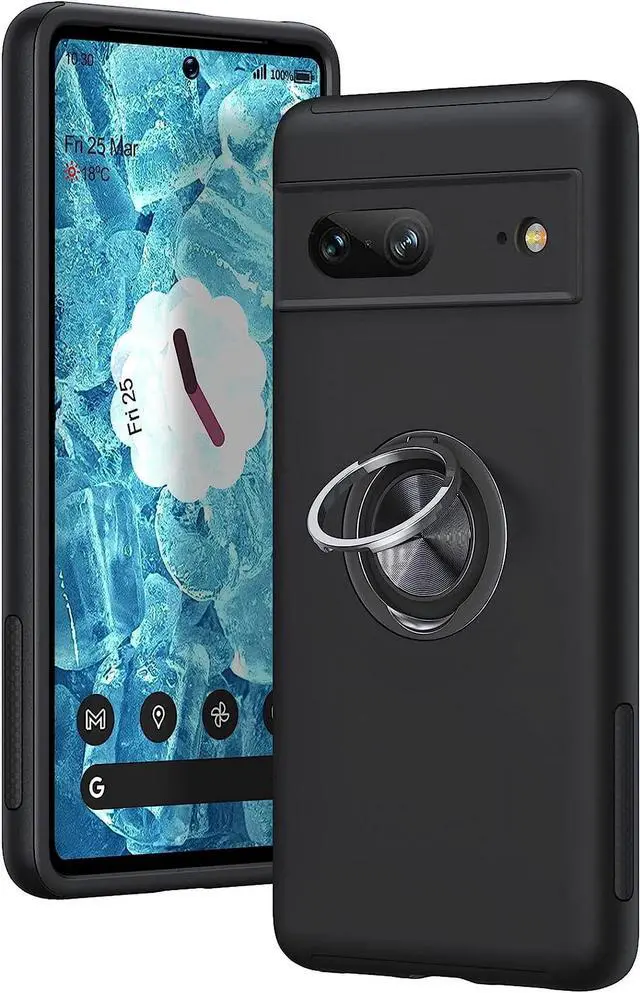 Alt view image 2 of 7 - Entronix Case Designed for Pixel 7 Heavy Duty with Built-in Kickstand, Dual Layer Protection Rotating Holder Ring, Sturdy Case