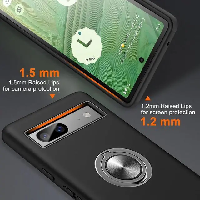 Alt view image 6 of 7 - Entronix Case Designed for Pixel 7 Pro Heavy Duty with Built-in Kickstand, Dual Layer Protection Rotating Holder Ring, Sturdy Case