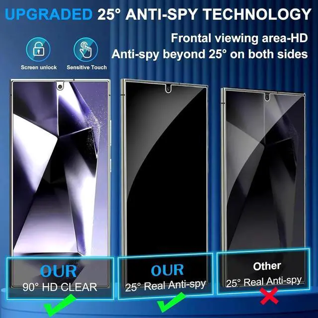 Alt view image 5 of 7 - Entronix Anti-Spy Privacy Screen Protector & Camera Lens Protector Compatible with Galaxy S25 Plus - 4 Piece Combo