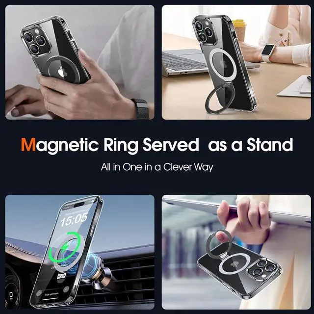 Alt view image 7 of 7 - Entronix [Magnetic] Case Compatible with iPhone 15 Plus - [Hard Back] Clear Gripstand