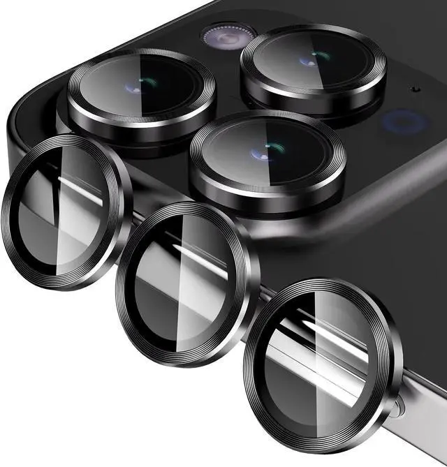 Alt view image 2 of 7 - Entronix Camera Lens Protector Compatible with iPhone 15 Pro/15 Pro Max - Luxury Metal