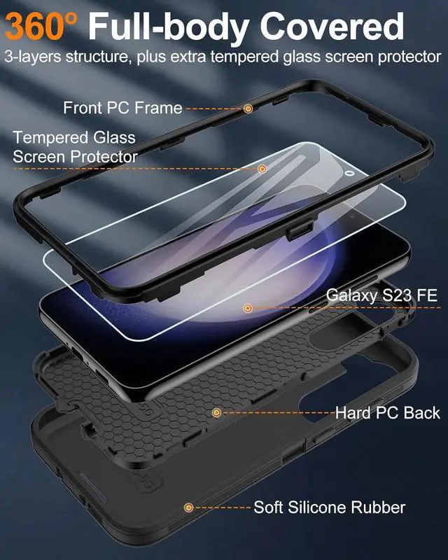 Alt view image 5 of 7 - Entronix Bundle Compatible with Galaxy S23 FE - Heavy Duty Case & 1 Clear Screen Protector