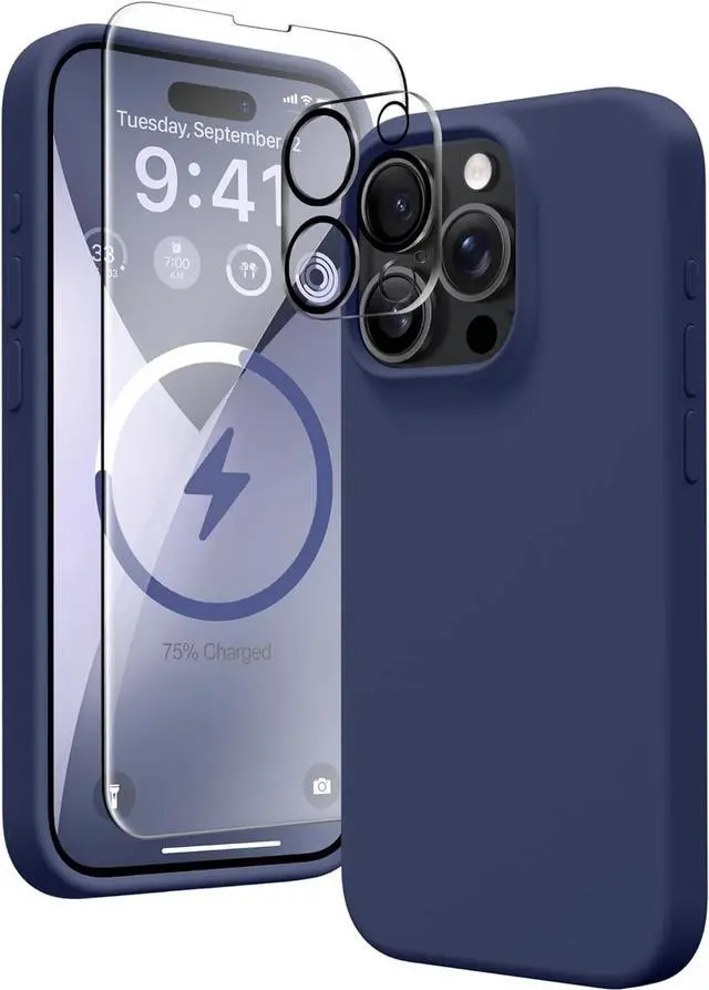 Alt view image 3 of 7 - Entronix Bundle Compatible with iPhone 15 Pro - Liquid Silicone Case, 1 Clear Screen Protector & 1 Camera Lens Protector