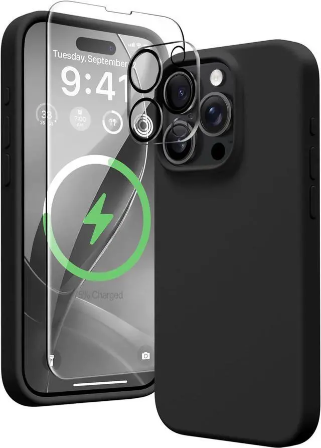 Alt view image 2 of 7 - Entronix Bundle Compatible with iPhone 15 Pro - Liquid Silicone Case, 1 Clear Screen Protector & 1 Camera Lens Protector