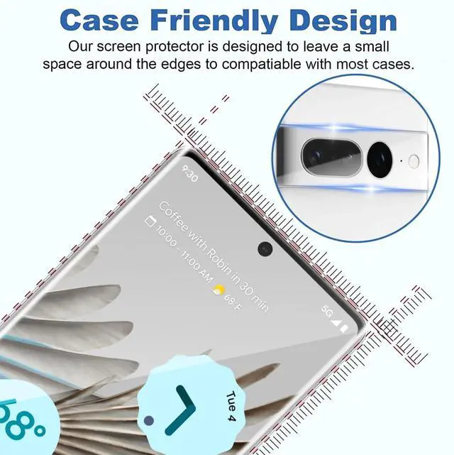 Alt view image 4 of 6 - Entronix Clear Screen Protector Compatible with Pixel 7 - 2 Piece Combo