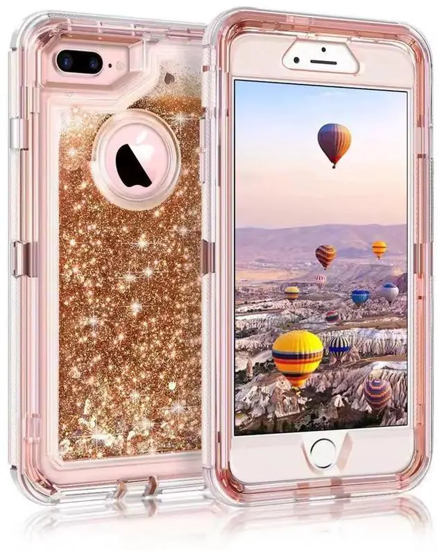 Alt view image 3 of 7 - Entronix Case Compatible with iPhone 8/7/SE - Liquid Glitter Triple-Layer Heavy Duty Protection