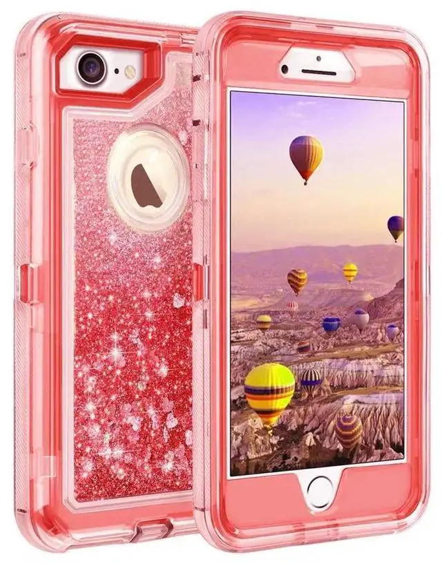 Alt view image 2 of 7 - Entronix Case Compatible with iPhone 8/7/SE - Liquid Glitter Triple-Layer Heavy Duty Protection