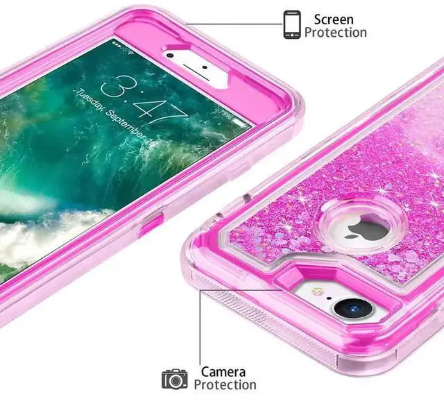 Alt view image 6 of 7 - Entronix Case Compatible with iPhone 8/7/SE - Liquid Glitter Triple-Layer Heavy Duty Protection
