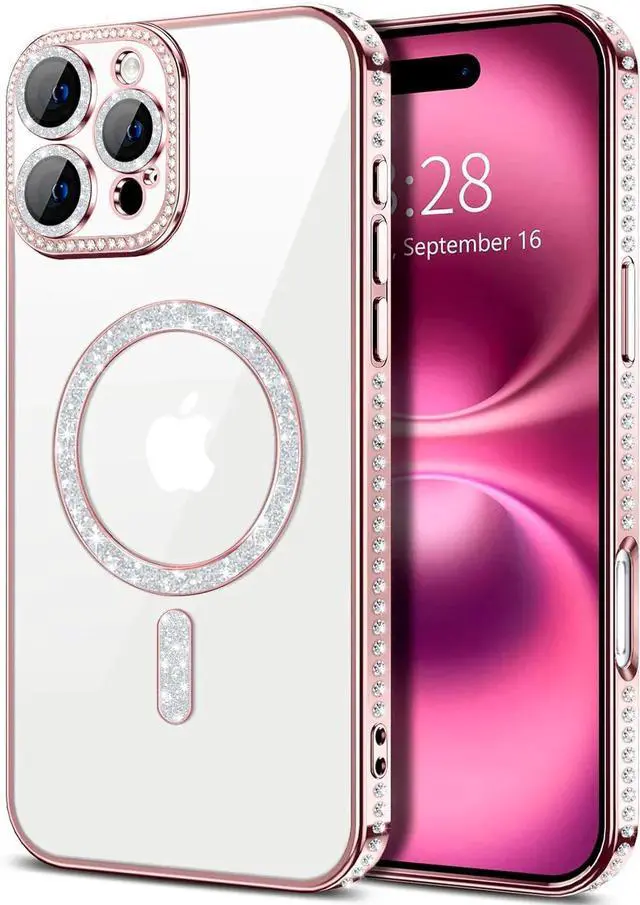 Alt view image 2 of 7 - Entronix [Magnetic] Case Compatible with iPhone 16 Pro - [Clear Back] Luxury Diamonds