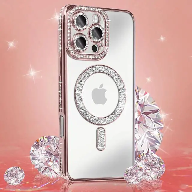 Alt view image 6 of 7 - Entronix [Magnetic] Case Compatible with iPhone 16 Pro - [Clear Back] Luxury Diamonds