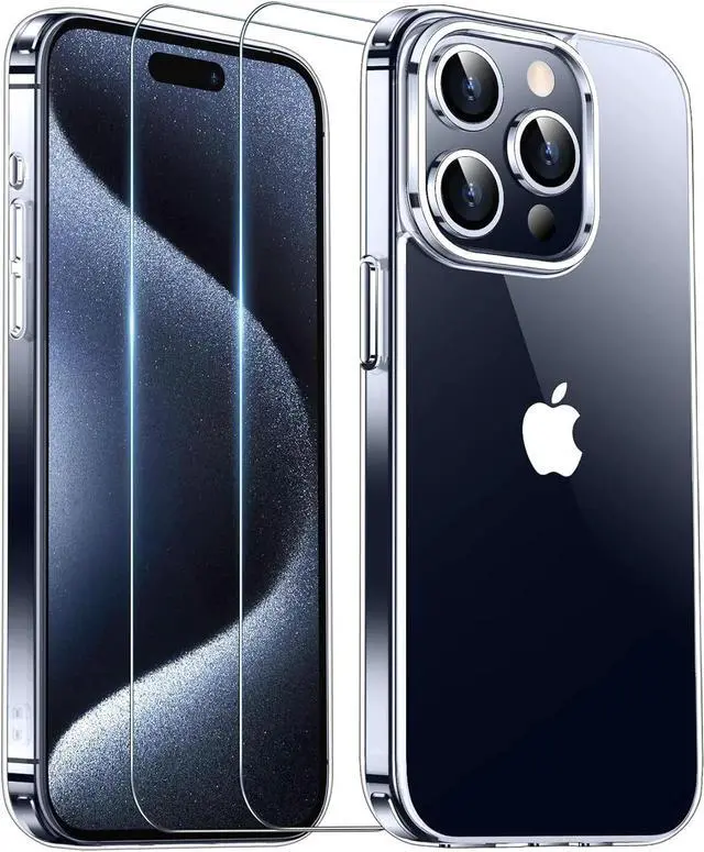Main image of Entronix Bundle Compatible with iPhone 15 Pro Max - [Hard] Clear Case & 2 Clear Screen Protectors