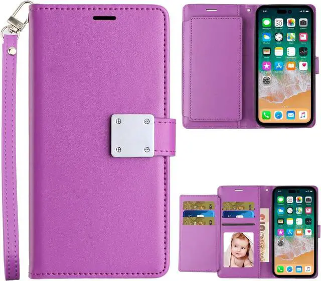 Alt view image 3 of 7 - Entronix Case Compatible with Galaxy S22 Ultra - Foldable Leather Wallet, Card Holder & Lanyard